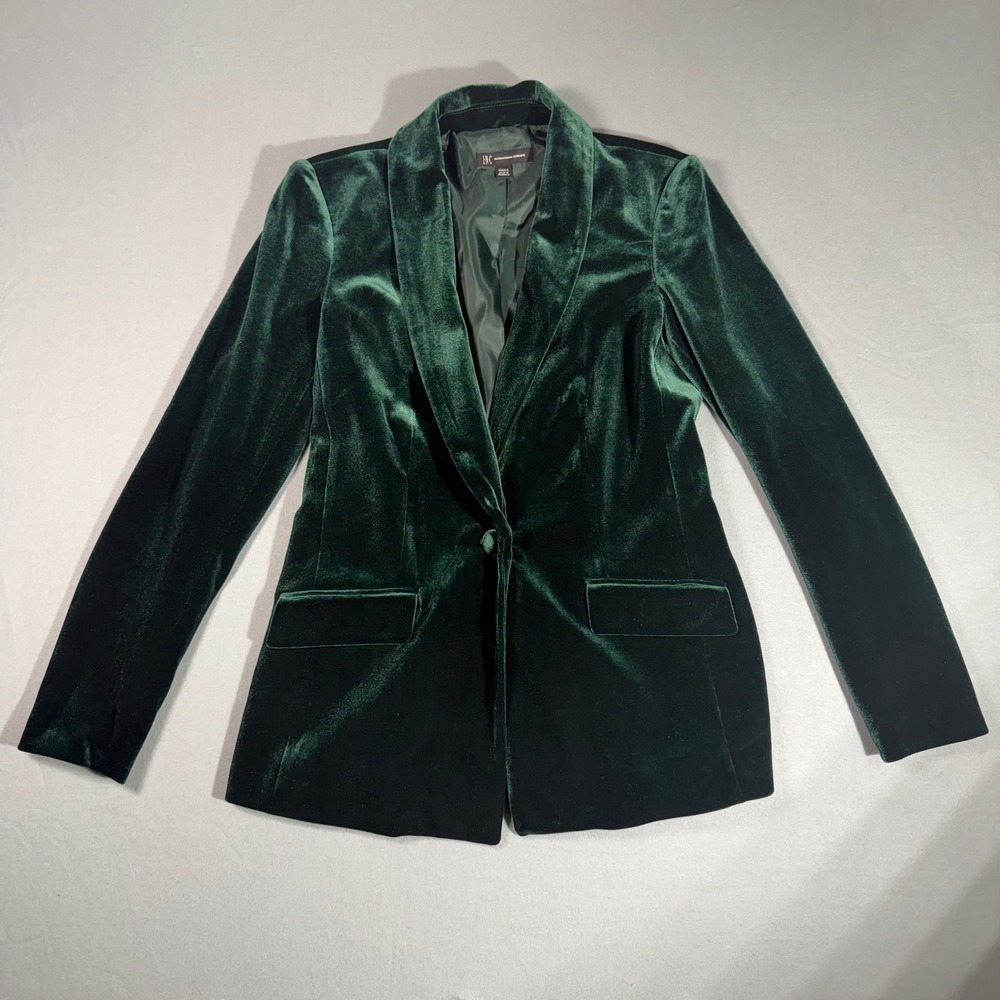 INC Velvet Blazer Womens Small Emerald Green Quiet Luxury
